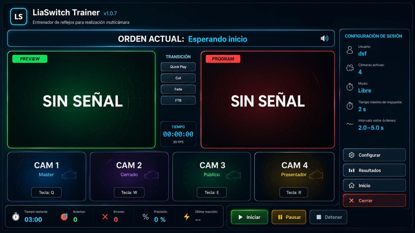 Vista de la interfaz de LiaSwitch Trainer